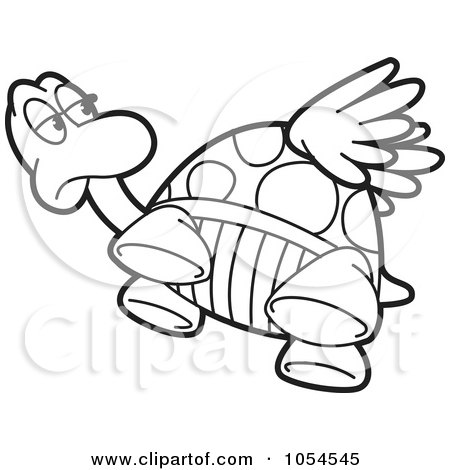 Royalty-Free Vector Clip Art Illustration of an Outlined Flying Tortoise by Lal Perera