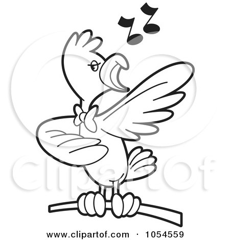 Royalty-Free Vector Clip Art Illustration of an Outlined Singing Bird by Lal Perera