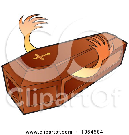 Royalty-Free Vector Clip Art Illustration of Hands Reaching Out From A Wooden Coffin by Lal Perera