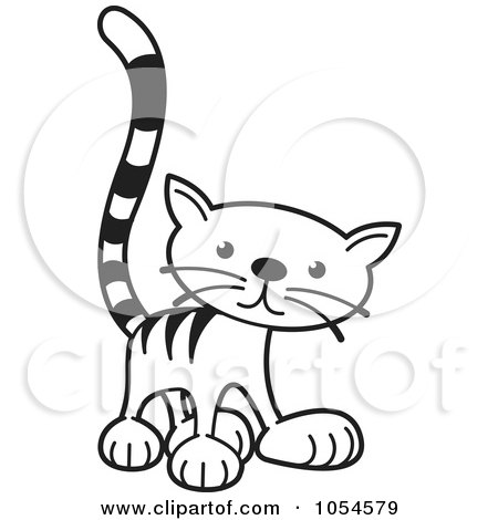 Royalty-Free Vector Clip Art Illustration of a Black And White Tabby Cat by Lal Perera