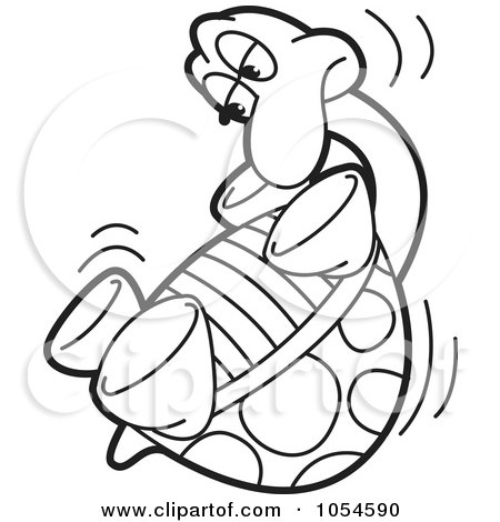 Royalty-Free Vector Clip Art Illustration of an Outlined Tortoise Trying To Right Himself by Lal Perera