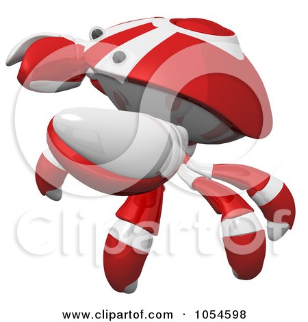 Royalty-Free Rendered Clip Art Illustration of a 3d Red Crab In Defense Pose by Leo Blanchette
