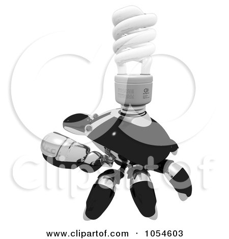 Royalty-Free Rendered Clip Art Illustration of a 3d Black Crab With A Spiral Light Bulb - 1 by Leo Blanchette