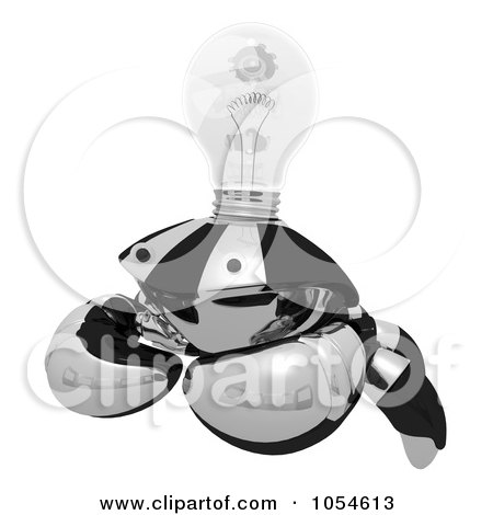 Royalty-Free Rendered Clip Art Illustration of a 3d Black Crab With A Clear Light Bulb - 1 by Leo Blanchette