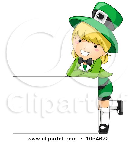 Royalty-Free Vector Clip Art Illustration of a Cute St Patricks Day Girl Leaning On A Blank Sign by BNP Design Studio