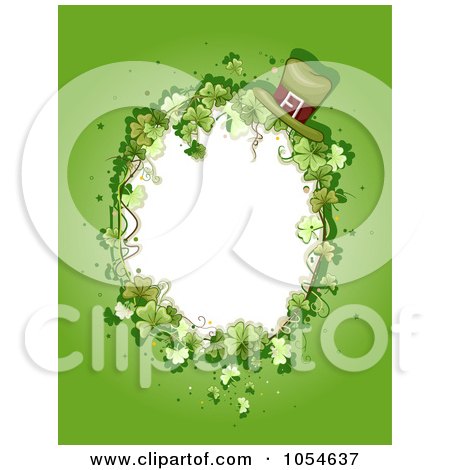Royalty-Free Vector Clip Art Illustration of a St Patricks Day Background With An Oval Shamrock And Leprechaun Hat Frame by BNP Design Studio
