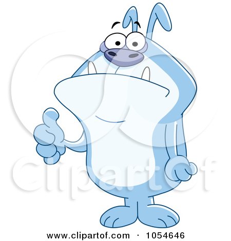 Royalty-Free Vector Clip Art Illustration of a Blue Bulldog Holding A Thumb Up by yayayoyo