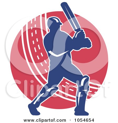 Royalty-Free Vector Clip Art Illustration of a Blue And Red Cricket Logo by patrimonio