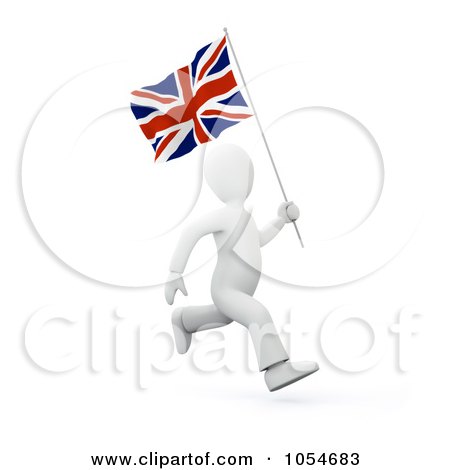 Royalty-Free Clip Art Illustration of a 3d White Person Running With A UK Flag by chrisroll