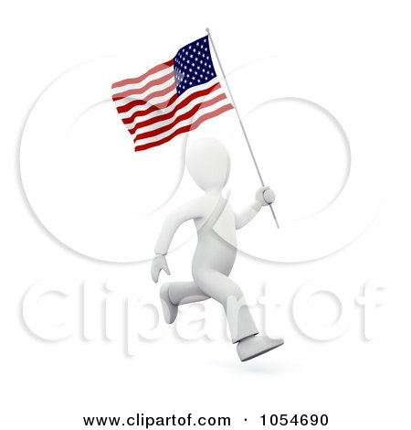 Royalty-Free Clip Art Illustration of a 3d White Person Running With An American Flag by chrisroll