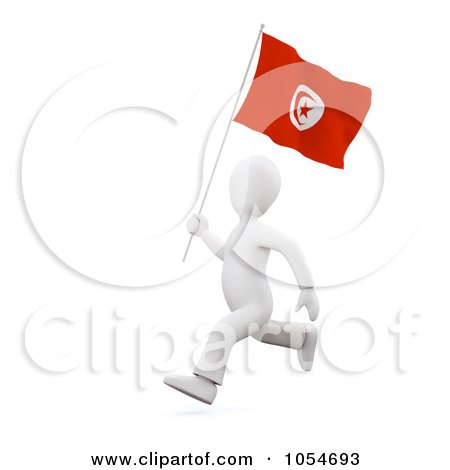 Royalty-Free Clip Art Illustration of a 3d White Person Running With A Tunisian Flag by chrisroll