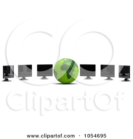 Royalty-Free Clip Art Illustration of a 3d Green Globe And Computer Monitors by chrisroll