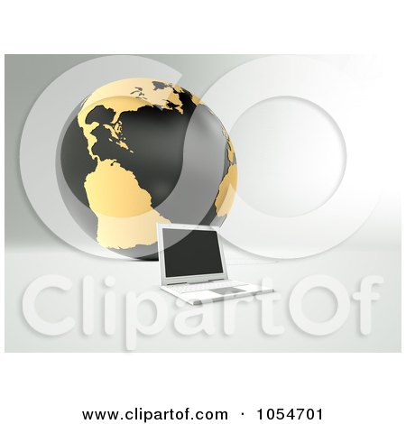 Royalty-Free Clip Art Illustration of a 3d Laptop By A Black And Gold Globe by chrisroll