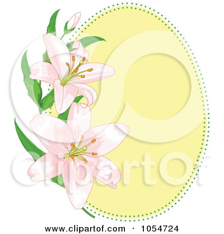 Royalty-Free Vector Clip Art Illustration of a Yellow Oval Frame With Pink Lilies by Pushkin