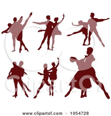 Royalty-Free Vector Clip Art Illustration of a Digital Collage Of Brown Silhouetted Ballet Dancers by Pushkin