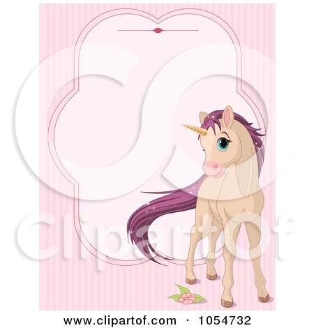 Royalty-Free Vector Clip Art Illustration of a Cute Unicorn Over A Frame by Pushkin