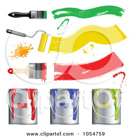 Royalty-Free Vector Clip Art Illustration of a Digital Collage Of 3d Paint Brushes And Buckets by vectorace