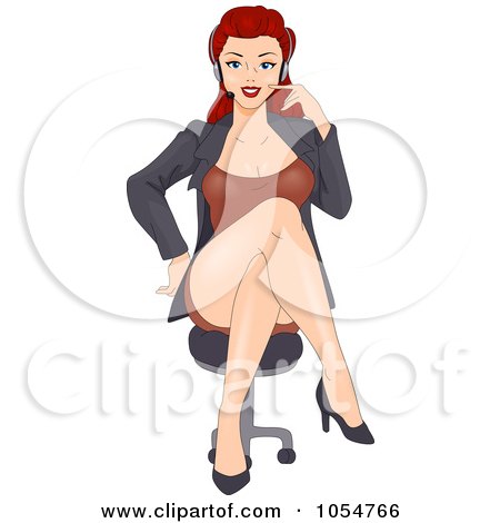 Royalty-Free Vector Clip Art Illustration of a Sexy Red Haired Customer Service Rep by BNP Design Studio