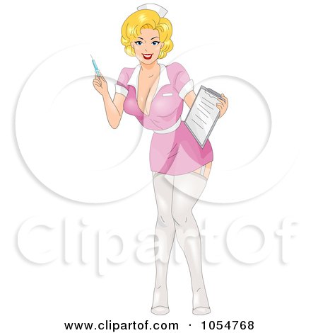 Royalty-Free Vector Clip Art Illustration of a Sexy Female Nurse Pinup Holding A Syringe And Chart by BNP Design Studio