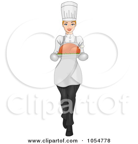 Royalty-Free Vector Clip Art Illustration of a Retro Woman Carrying A Roasted Bird On A Platter by BNP Design Studio