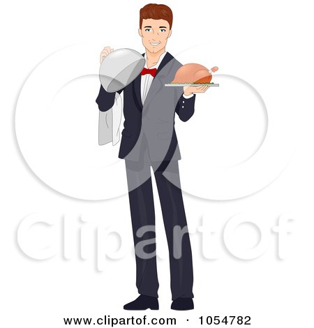 Royalty-Free Vector Clip Art Illustration of a Friendly Waiter Serving Poultry by BNP Design Studio