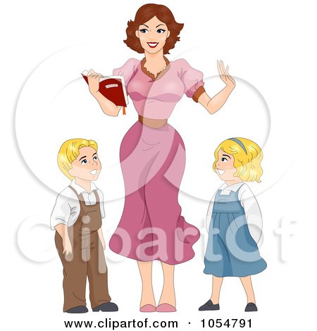 Royalty-Free Vector Clip Art Illustration of a Sexy Retro Teacher And Children Pinup by BNP Design Studio