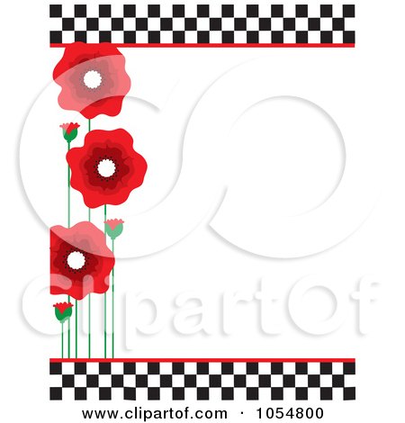 Royalty-Free Vector Clip Art Illustration of a Border Of Red Poppies And Black And White Checkers by Maria Bell