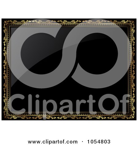 Royalty-Free Vector Clip Art Illustration of an Ornate Gold Frame Around Shiny Black by KJ Pargeter