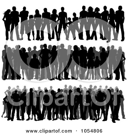 Royalty-Free Vector Clip Art Illustration of a Digital Collage Of Borders Of Silhouetted People by KJ Pargeter