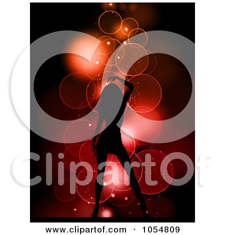 Royalty-Free Vector Clip Art Illustration of a Sexy Silhouetted Woman Over Bubbles On Red by KJ Pargeter