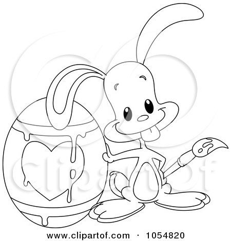 Royalty-Free Vector Clip Art Illustration of an Outline Of A Rabbit Painting An Easter Egg by yayayoyo