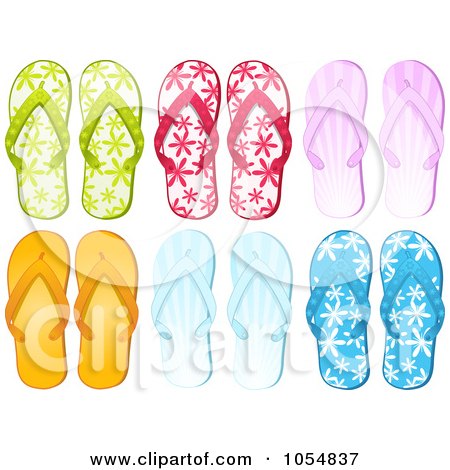 Royalty-Free Vector Clip Art Illustration of a Digital Collage Of Six Pairs Of Flip Flops by elaineitalia