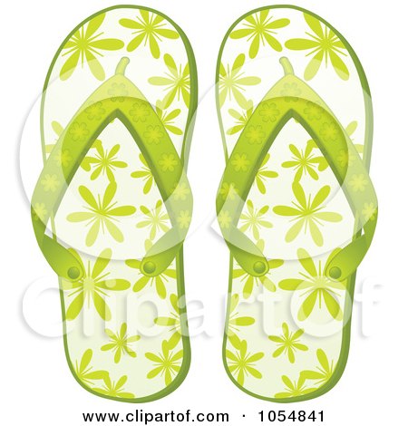 Royalty-Free Vector Clip Art Illustration of a Pair Of Green Floral Flip Flops by elaineitalia