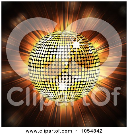 Royalty-Free Vector Clip Art Illustration of a Gold Disco Ball On A Shining Background by elaineitalia