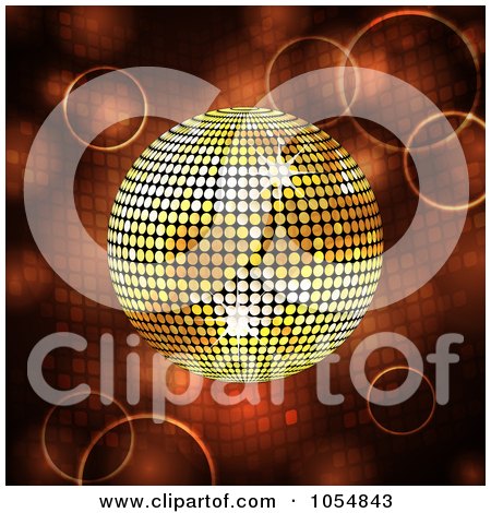 Royalty-Free Vector Clip Art Illustration of a Gold Disco Ball On A Bubble Mosaic Background by elaineitalia
