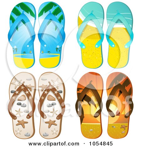 Royalty-Free Vector Clip Art Illustration of a Digital Collage Of Four Pairs Of Flip Flops by elaineitalia