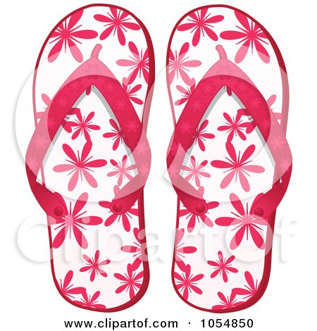 Royalty-Free Vector Clip Art Illustration of a Pair Of Pink Floral Flip Flops by elaineitalia