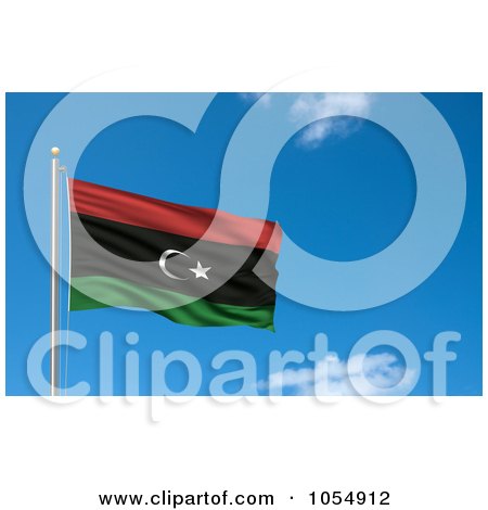 Royalty-Free Clip Art Illustration of a 3d Flag Of Libya Waving Against A Blue Sky by stockillustrations