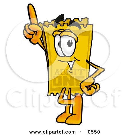 Clipart Picture of a Yellow Admission Ticket Mascot Cartoon Character Pointing Upwards by Mascot Junction