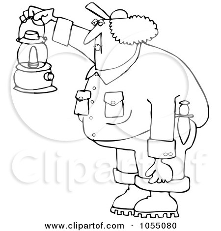 Royalty-Free Vetor Clip Art Illustration of a Coloring Page Outline Of A Female Worker Holding A Lantern by djart