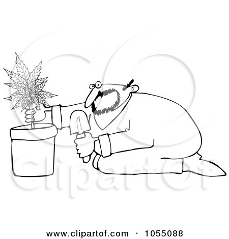 Royalty-Free Vetor Clip Art Illustration of a Coloring Page Outline Of A Man Growing Pot by djart