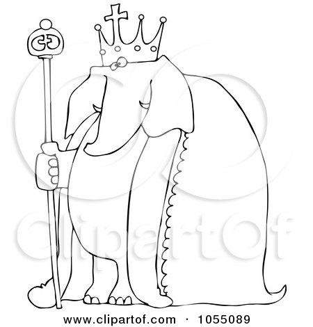 Royalty-Free Vetor Clip Art Illustration of a Coloring Page Outline Of An Elephant King by djart