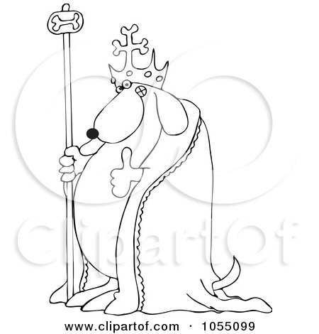 Royalty-Free Vetor Clip Art Illustration of a Coloring Page Outline Of A Dog King Holding A Thumb Up by djart