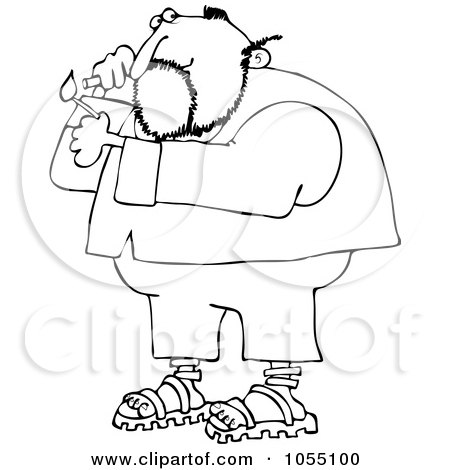Royalty-Free Vetor Clip Art Illustration of a Coloring Page Outline Of A Man Lighting A Cigarette by djart