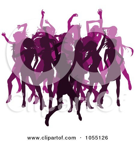 Royalty-Free Vector Clip Art Illustration of a Crowd Of Silhouetted Pink Female Dancers by AtStockIllustration