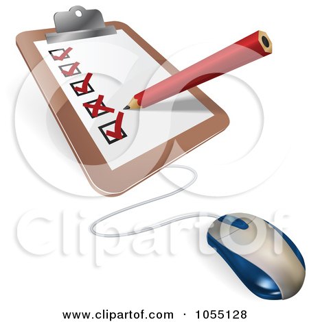 Royalty-Free Vector Clip Art Illustration of a 3d Pencil Checking Off A List Connected To A Computer Mouse by AtStockIllustration
