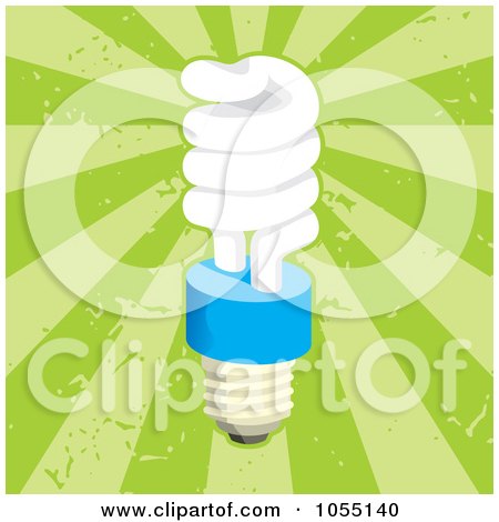 Royalty-Free Vector Clip Art Illustration of a Spiral Light Bulb On Grungy Green Rays by Any Vector