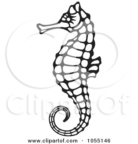 Royalty-Free Vector Clip Art Illustration of a Black And White Seahorse by Any Vector