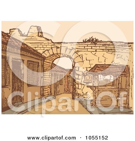 Royalty-Free Vector Clip Art Illustration of a Road Leading Through An Ancient Village by Any Vector