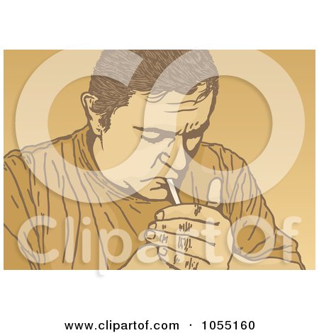 Royalty-Free Vector Clip Art Illustration of a Man Lighting A Cigarette by Any Vector